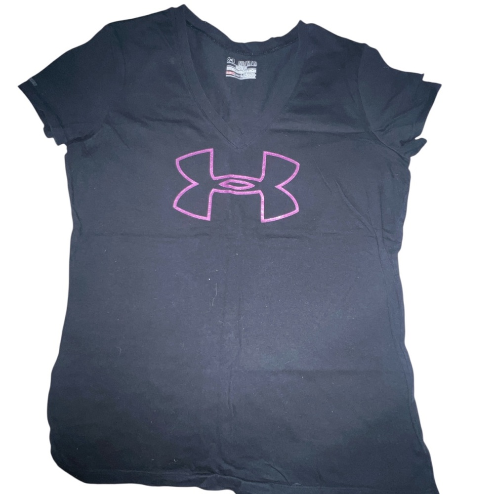 Under Armour Black Tee with Vibrant Pink Emblem